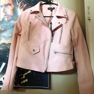 Faux Leather Pink Moto Jacket